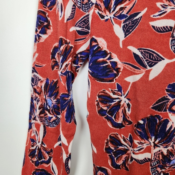 Garnet Hill Orange Blue Floral Merino Wool Button Front Cardigan Sweater Sz S - Picture 4 of 8